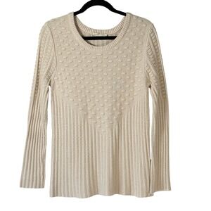 41 Hawthorn Textured Dot Knit Sweater Long Sleeve Crew Neck Beige Women's L